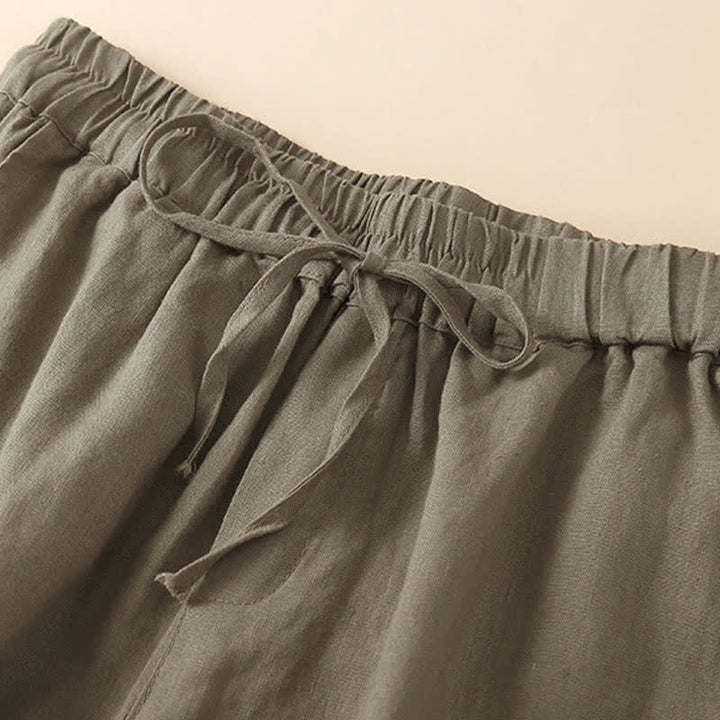 Buddha Stones Damen-Shorts aus Baumwolle mit einfarbiger Unterseite, hohlem Spitzendesign und Schnürung und Taschen - image 10