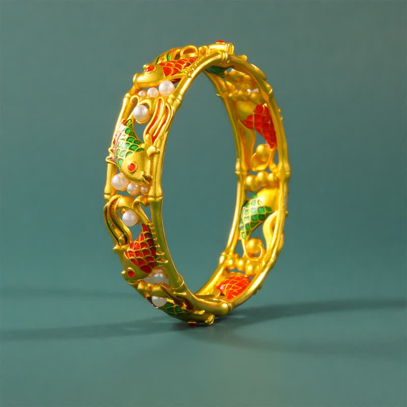 Buddha Stones Vergoldetes Messing-Armband mit Koi-Fisch-Motiv im Vintage-Stil aus chinesischer Produktion - Koi-Karpfen (Erfolg ♥ Entschlossenheit) - image 0