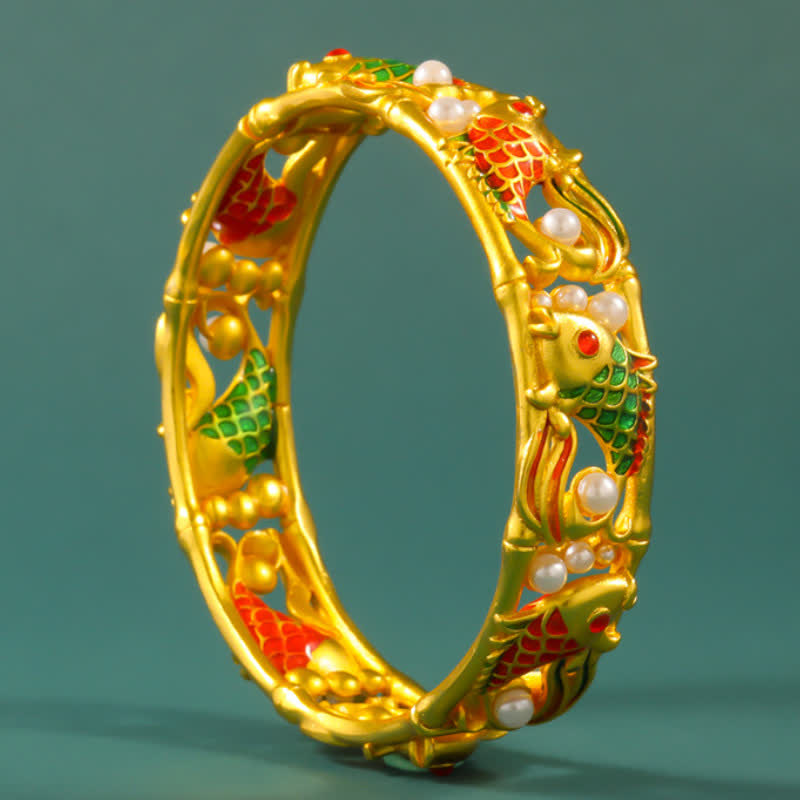 Buddha Stones Vergoldetes Messing-Armband mit Koi-Fisch-Motiv im Vintage-Stil aus chinesischer Produktion - image 1