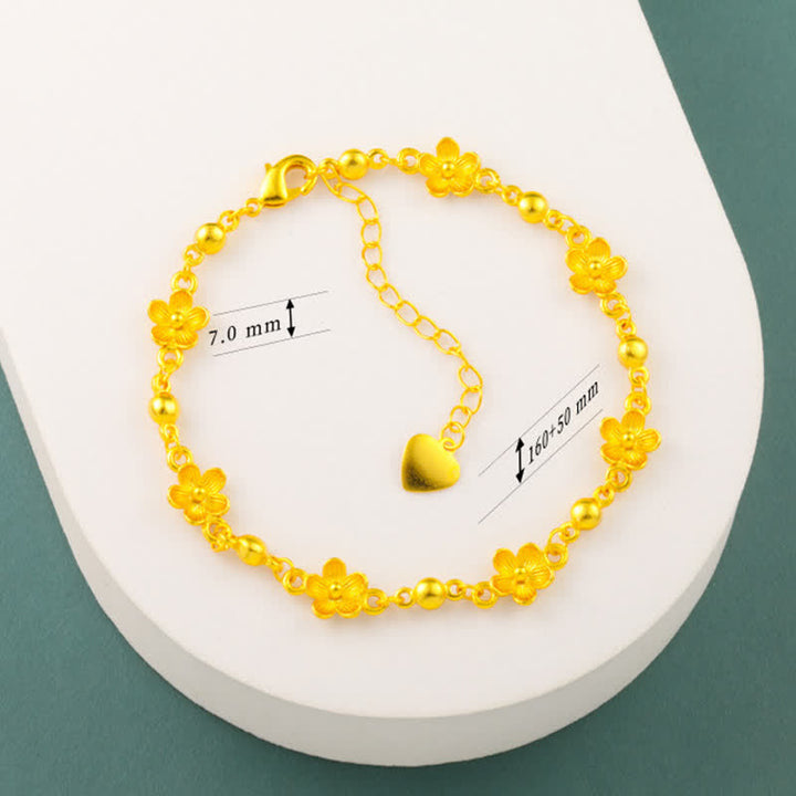 Buddha Stones Armband aus vergoldetem Messing mit Herzanhänger und Pfirsichblütenmotiv - image 7