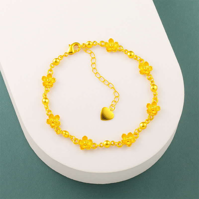 Buddha Stones Armband aus vergoldetem Messing mit Herzanhänger und Pfirsichblütenmotiv - image 6