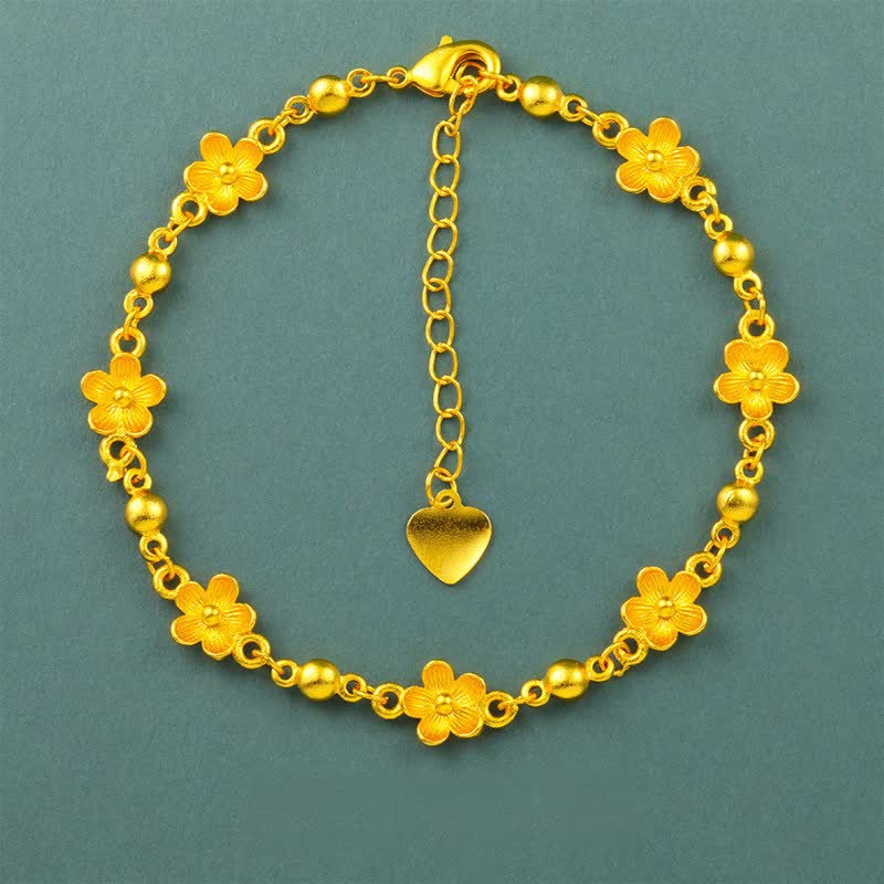 Buddha Stones Armband aus vergoldetem Messing mit Herzanhänger und Pfirsichblütenmotiv - Pfirsichblüte (Handgelenkumfang: 6,3-7,1 Zoll / 16-18 cm) - image 0