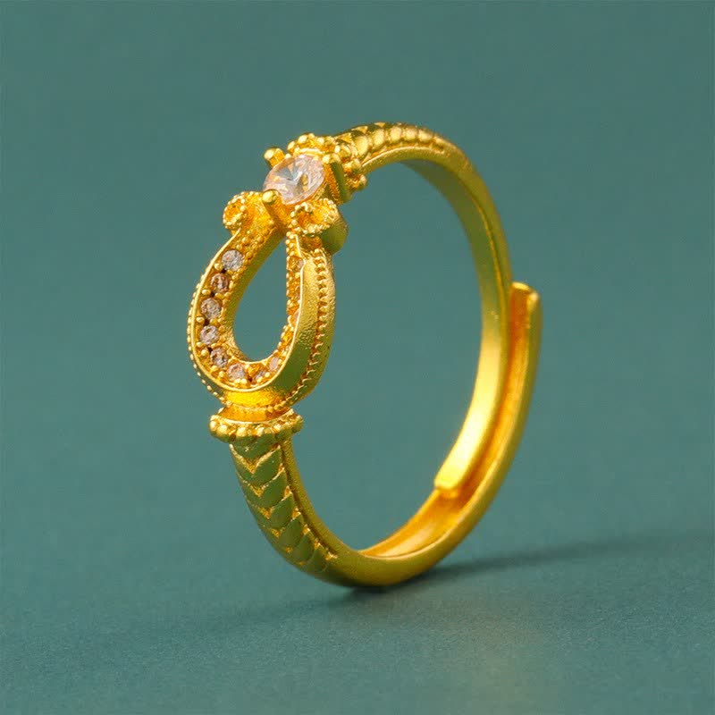Buddha Stones Offener Ring aus vergoldetem Messing im Vintage-Hufeisen-Design - Ca. 16-19 mm (US 5-US 9) - image 0