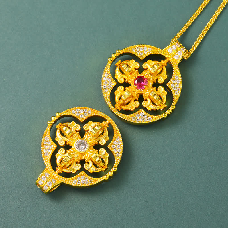 Buddha Stones Runde Halskette mit vergoldetem Messinganhänger „Vajra – Spirituelle Kraft“, rund - image 14