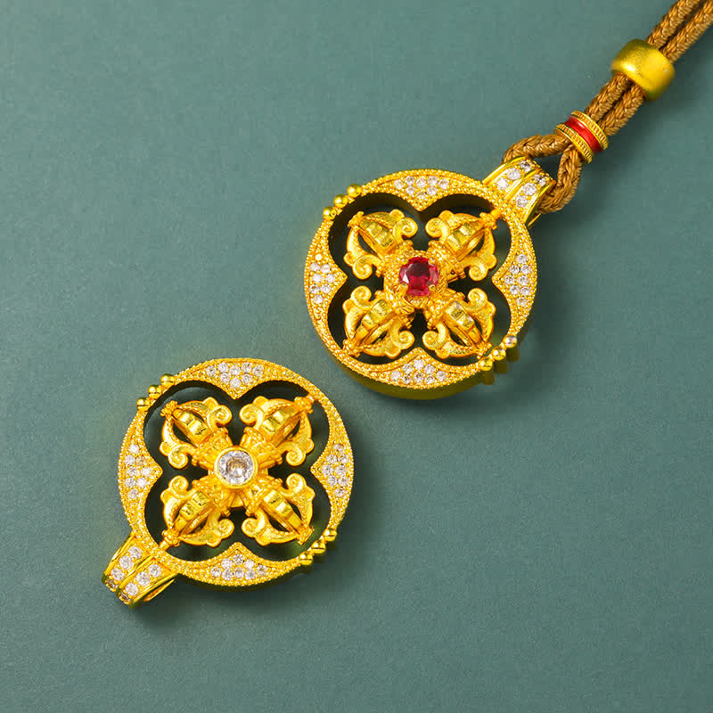 Buddha Stones Runde Halskette mit vergoldetem Messinganhänger „Vajra – Spirituelle Kraft“, rund - image 1
