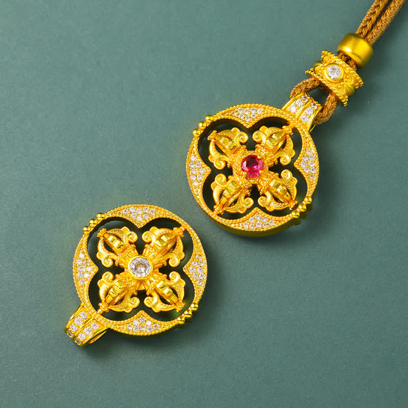 Buddha Stones Runde Halskette mit vergoldetem Messinganhänger „Vajra – Spirituelle Kraft“, rund - image 10