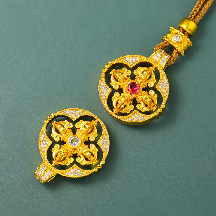 Buddha Stones Runde Halskette mit vergoldetem Messinganhänger „Vajra – Spirituelle Kraft“, rund - image 10