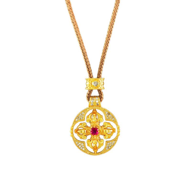 Buddha Stones Runde Halskette mit vergoldetem Messinganhänger „Vajra – Spirituelle Kraft“, rund - image 12