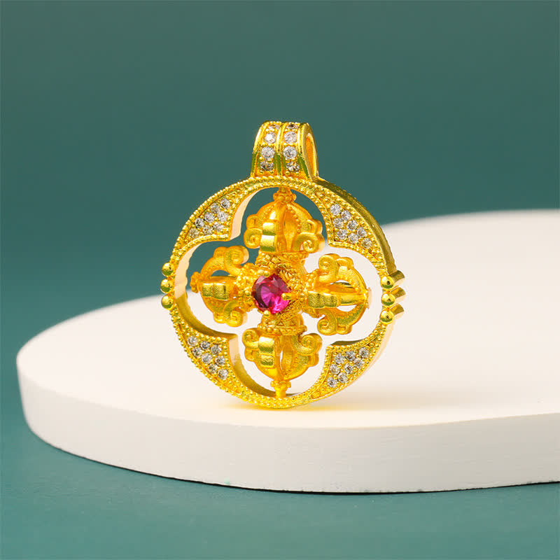 Buddha Stones Runde Halskette mit vergoldetem Messinganhänger „Vajra – Spirituelle Kraft“, rund - image 15