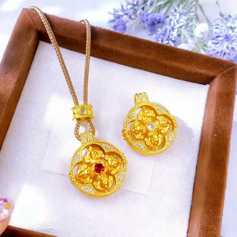 Buddha Stones Runde Halskette mit vergoldetem Messinganhänger „Vajra – Spirituelle Kraft“, rund - image 11