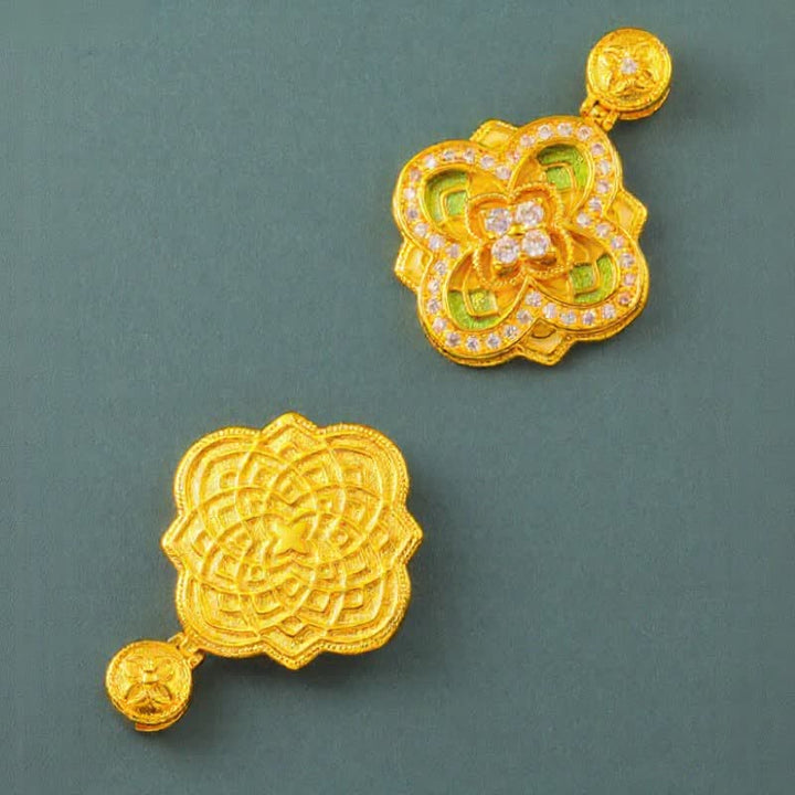 Buddha Stones Begonien-Halskette aus vergoldetem Kupfer mit harmonischer Verbindung und Ruyi-Kompass - image 10