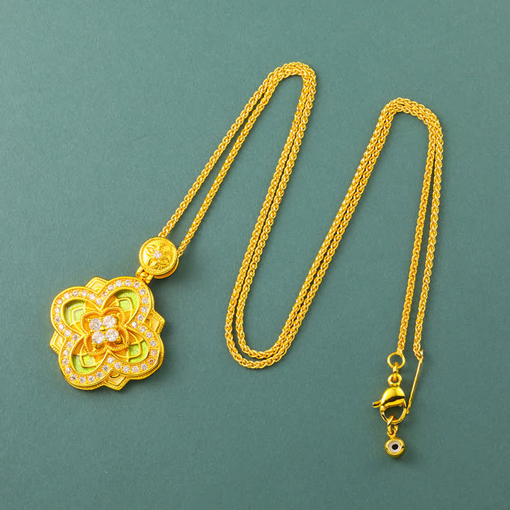 Buddha Stones Begonien-Halskette aus vergoldetem Kupfer mit harmonischer Verbindung und Ruyi-Kompass - Begonienkette - image 7