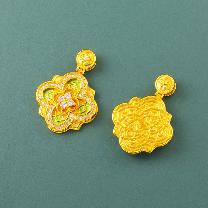 Buddha Stones Begonien-Halskette aus vergoldetem Kupfer mit harmonischer Verbindung und Ruyi-Kompass - image 8