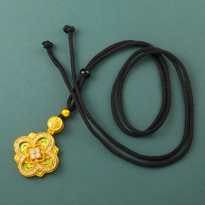 Buddha Stones Begonien-Halskette aus vergoldetem Kupfer mit harmonischer Verbindung und Ruyi-Kompass - Begonien-Schwarzseil - image 9