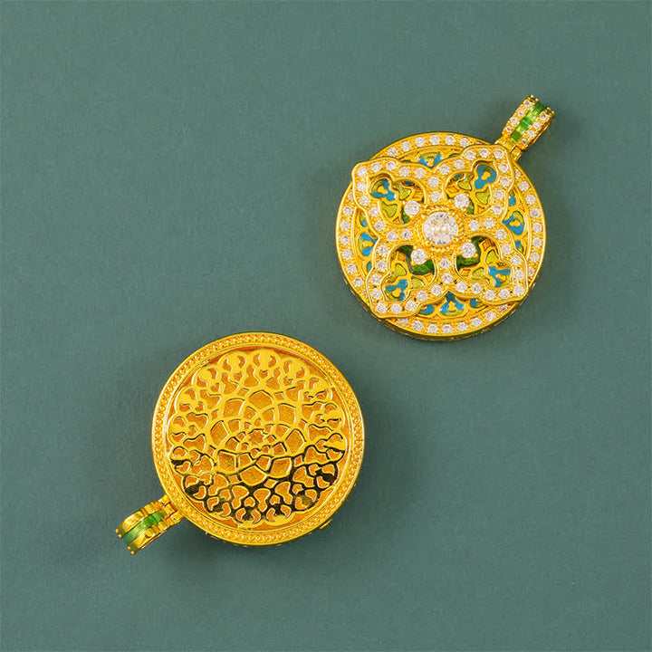 Buddha Stones Halskette mit rundem Anhänger in Form eines Kürbisses aus vergoldetem Messing - image 4