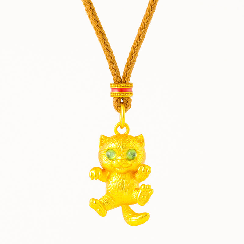 Buddha Stones Halskette mit Anhänger aus vergoldetem Messing, Glückskatze und Erdungssymbol - image 4