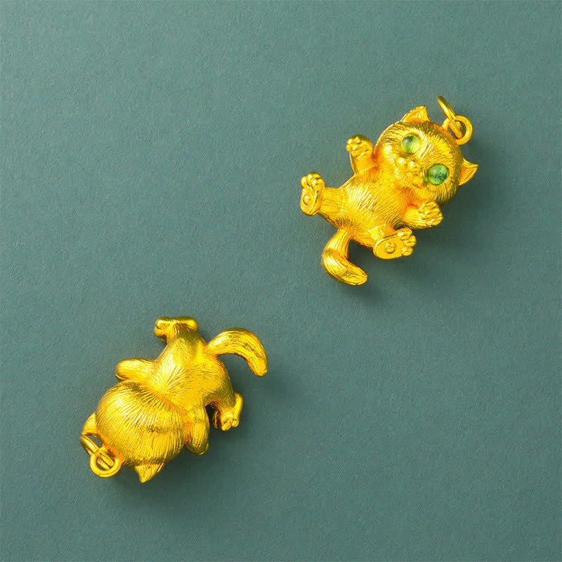 Buddha Stones Halskette mit Anhänger aus vergoldetem Messing, Glückskatze und Erdungssymbol - image 7