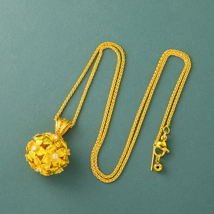 Buddha Stones Halskette mit Anhänger aus vergoldetem Messing mit durchbrochenem Hortensienmotiv - Kette - image 8