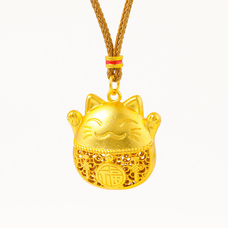 Buddha Stones Halskette aus vergoldetem Messing mit Fu-Figur, Glückskatze und Segenssymbol, geflochtenem Seil - image 10