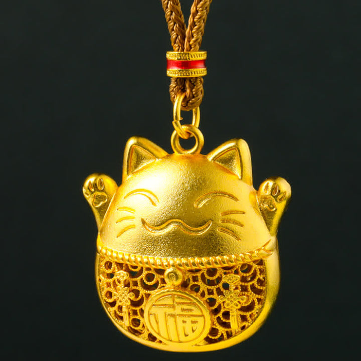 Buddha Stones Halskette aus vergoldetem Messing mit Fu-Figur, Glückskatze und Segenssymbol, geflochtenem Seil - image 9