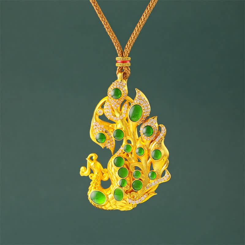 Buddha Stones Halskette aus vergoldetem Messing mit Pfauenmotiv – Symbol für Selbstvertrauen - Goldenes Seil - image 0