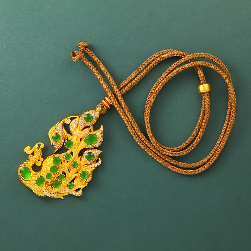 Buddha Stones Halskette aus vergoldetem Messing mit Pfauenmotiv – Symbol für Selbstvertrauen - image 1