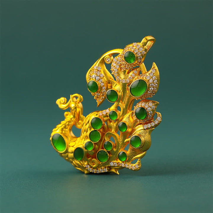 Buddha Stones Halskette aus vergoldetem Messing mit Pfauenmotiv – Symbol für Selbstvertrauen - image 11