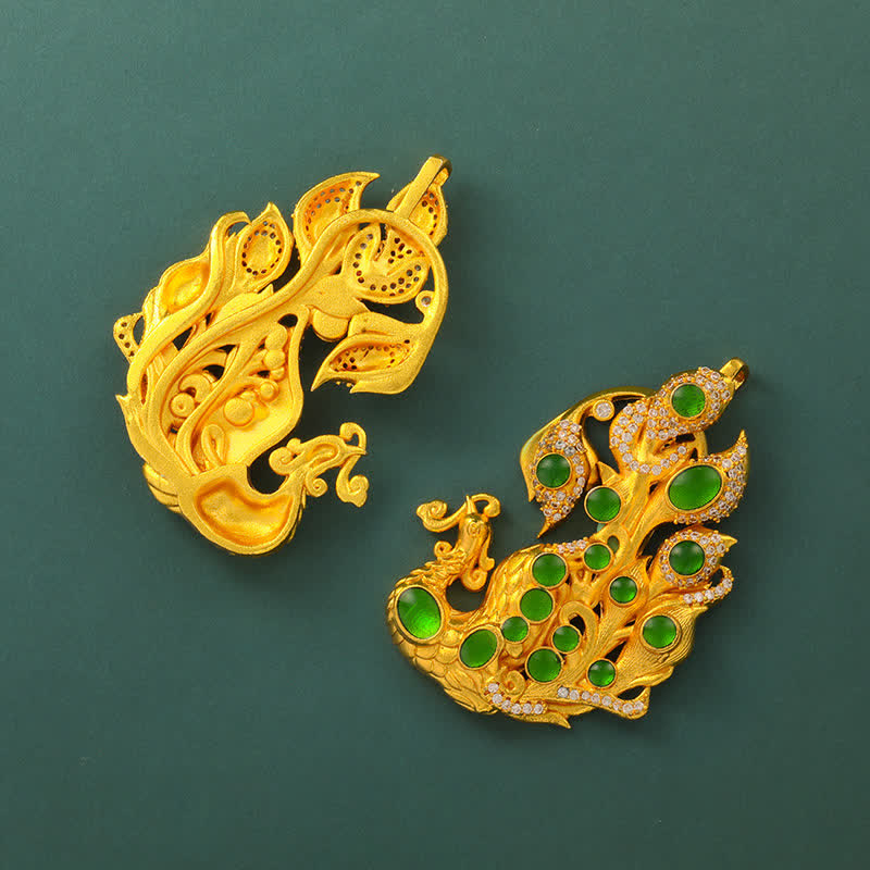 Buddha Stones Halskette aus vergoldetem Messing mit Pfauenmotiv – Symbol für Selbstvertrauen - image 8
