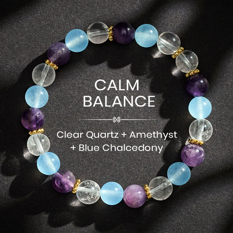 Buddha Stones Schutzarmband aus klaren Quarz-, Amethyst- und blauen Chalcedonperlen - Bergkristall (Schutz ♥ Heilung) - image 0