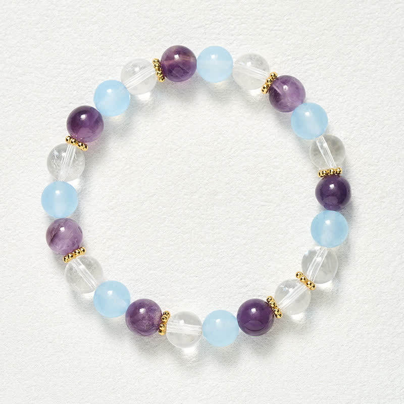 Buddha Stones Schutzarmband aus klaren Quarz-, Amethyst- und blauen Chalcedonperlen - image 9