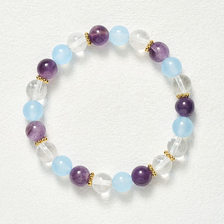 Buddha Stones Schutzarmband aus klaren Quarz-, Amethyst- und blauen Chalcedonperlen - image 9