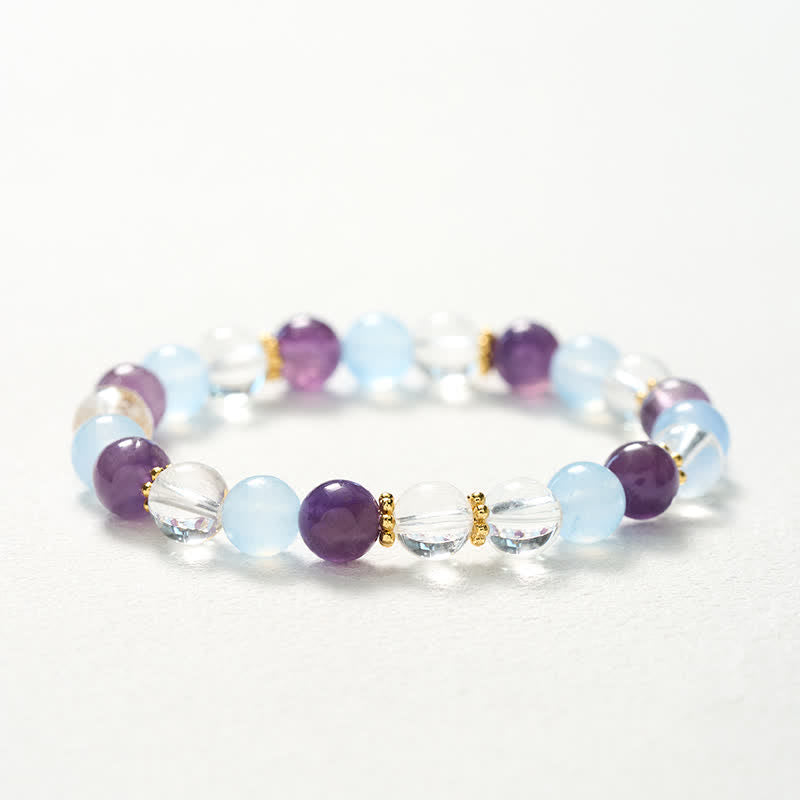 Buddha Stones Schutzarmband aus klaren Quarz-, Amethyst- und blauen Chalcedonperlen - image 10