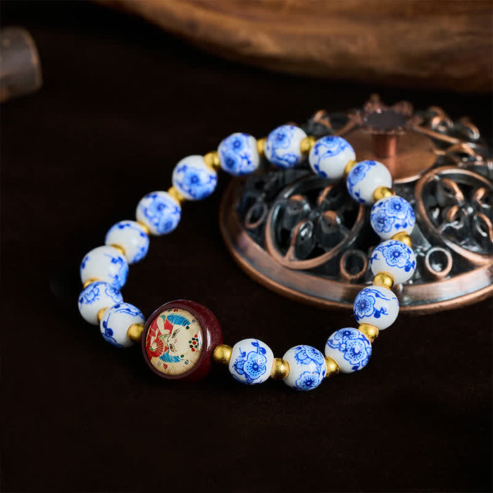 Buddha Stones Blau-weißes Porzellan-Fuchs-Weisheitsperlen-Armband - image 1