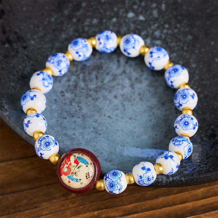Buddha Stones Blau-weißes Porzellan-Fuchs-Weisheitsperlen-Armband - image 2