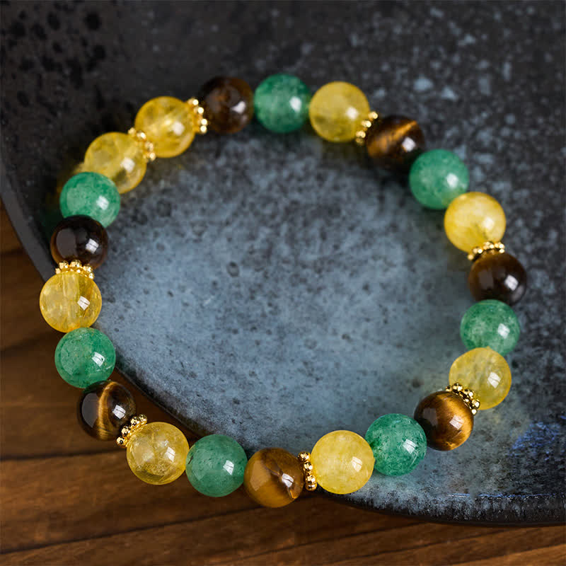 Buddha Stones Armband aus Citrin, Tigerauge, grünen Erdbeerquarzperlen - image 2