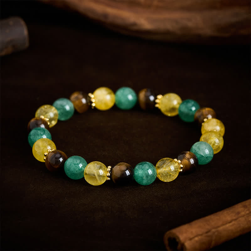 Buddha Stones Armband aus Citrin, Tigerauge, grünen Erdbeerquarzperlen - image 1