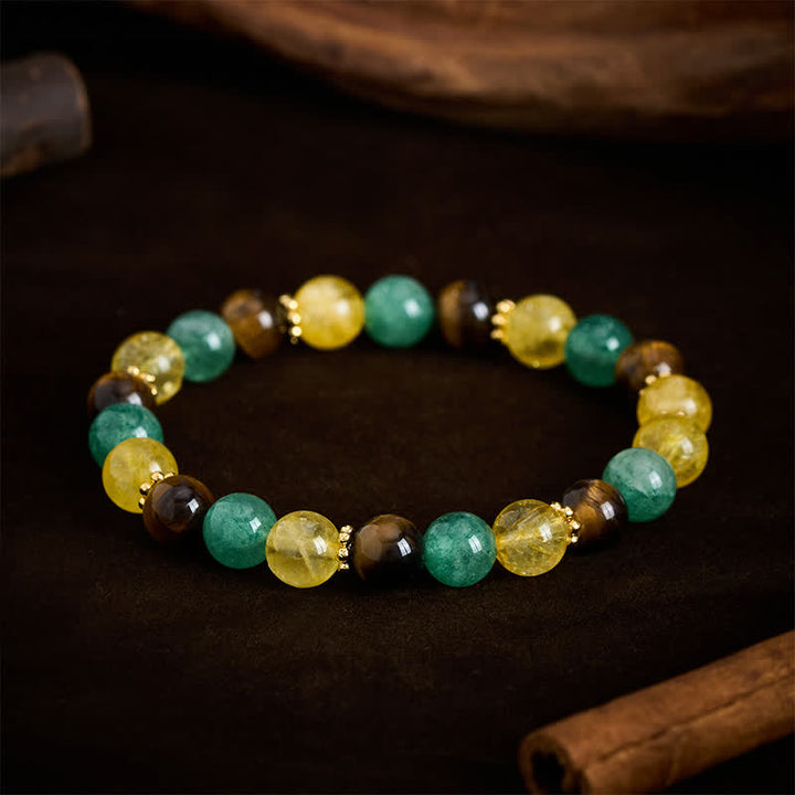 Buddha Stones Armband aus Citrin, Tigerauge, grünen Erdbeerquarzperlen - image 1