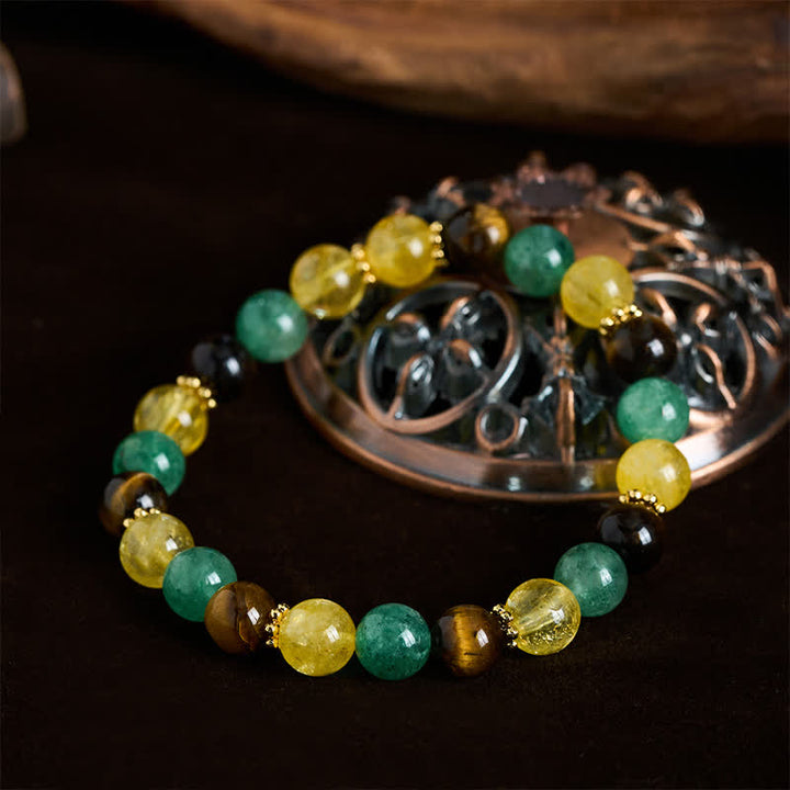 Buddha Stones Armband aus Citrin, Tigerauge, grünen Erdbeerquarzperlen - image 3