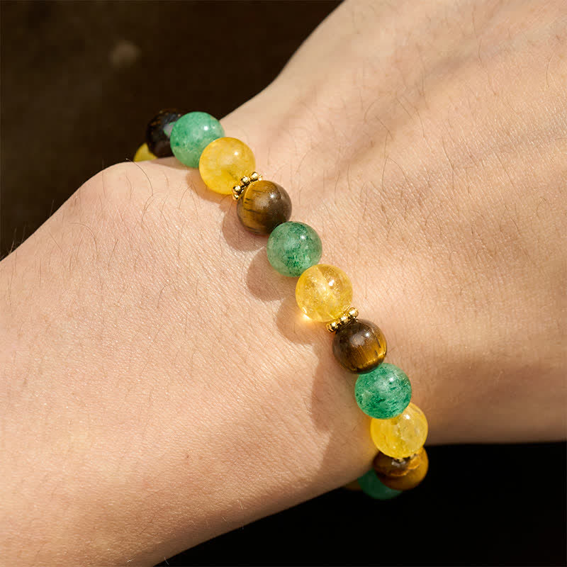 Buddha Stones Armband aus Citrin, Tigerauge, grünen Erdbeerquarzperlen - image 4