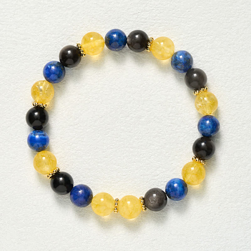 Buddha Stones Armband aus Lapislazuli, silberglänzendem Obsidian und Citrinperlen – Gelassenheit - image 9