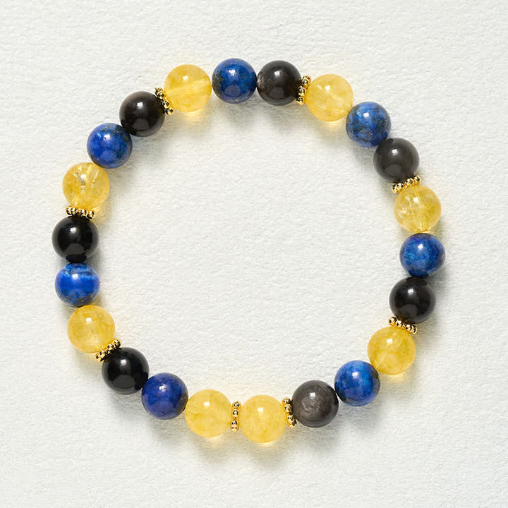 Buddha Stones Armband aus Lapislazuli, silberglänzendem Obsidian und Citrinperlen – Gelassenheit - image 9