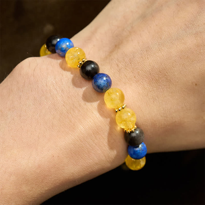 Buddha Stones Armband aus Lapislazuli, silberglänzendem Obsidian und Citrinperlen – Gelassenheit - image 4