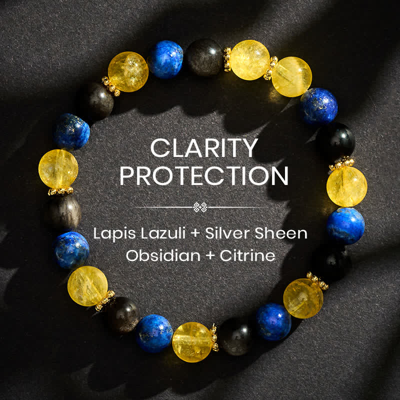 Buddha Stones Armband aus Lapislazuli, silberglänzendem Obsidian und Citrinperlen – Gelassenheit - 8 mm - image 0