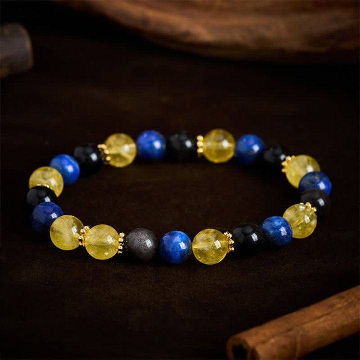 Buddha Stones Armband aus Lapislazuli, silberglänzendem Obsidian und Citrinperlen – Gelassenheit - image 2