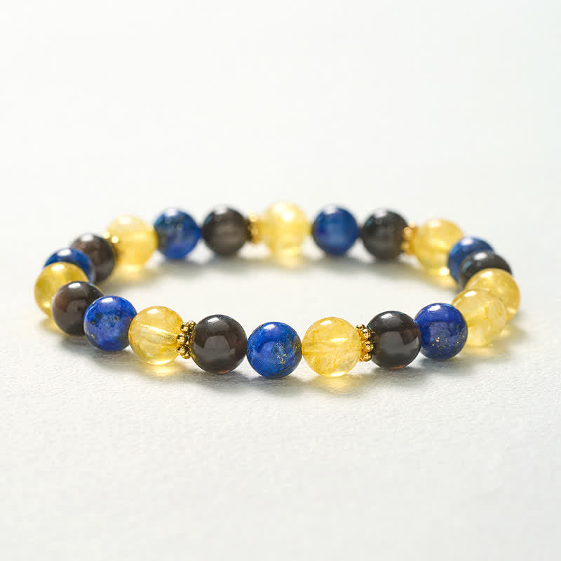 Buddha Stones Armband aus Lapislazuli, silberglänzendem Obsidian und Citrinperlen – Gelassenheit - image 10