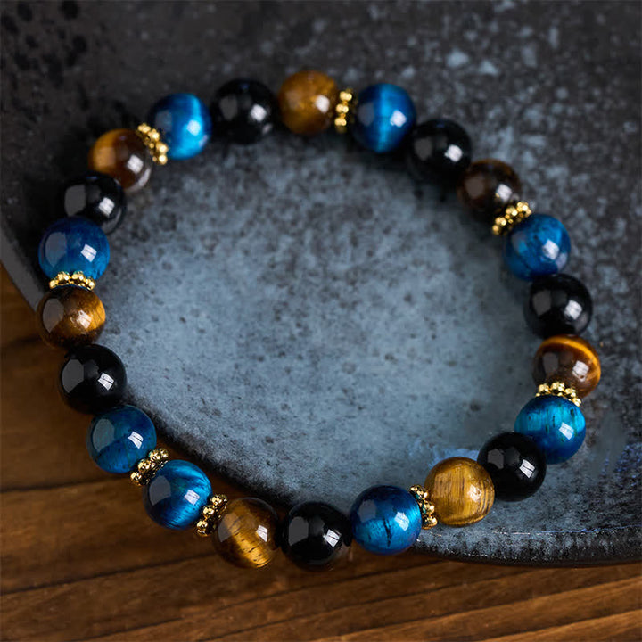 Buddha Stones Armband aus Tigerauge-Blau-Tigerauge-Schwarz-Obsidian-Perlen – Mut - image 3