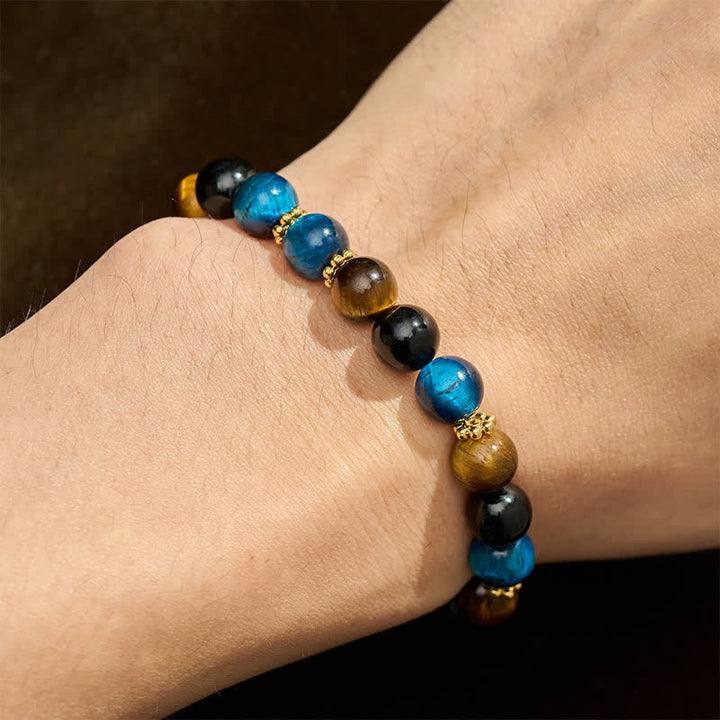 Buddha Stones Armband aus Tigerauge-Blau-Tigerauge-Schwarz-Obsidian-Perlen – Mut - image 4