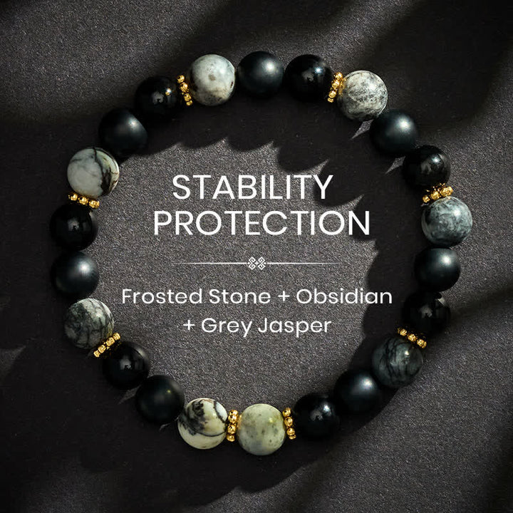 Buddha Stones Armband mit mattierten Steinperlen aus schwarzem Obsidian und grauem Jaspis - 8 mm - image 0