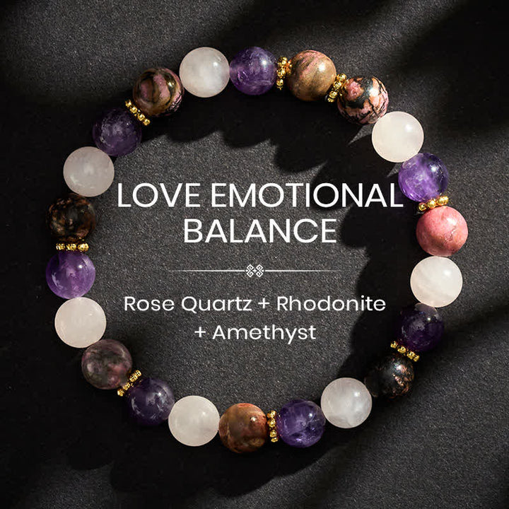 Buddha Stones Rosenquarz-Rhodonit-Amethyst-Perlen-Friedensarmband - 8 mm - image 0