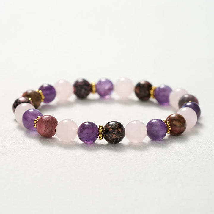 Buddha Stones Rosenquarz-Rhodonit-Amethyst-Perlen-Friedensarmband - image 10